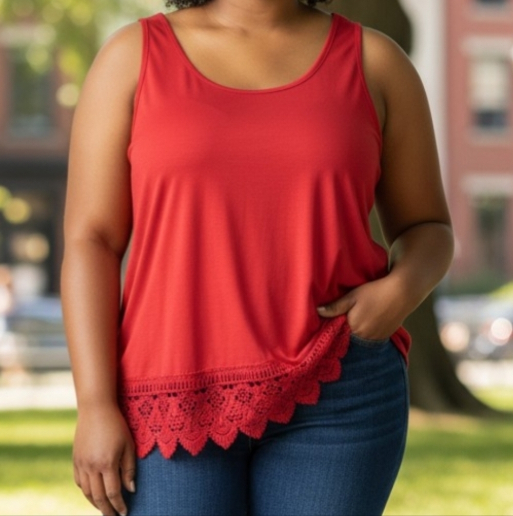 XMAJ Plus Size 2X Tank Top Red Travel Stretch Women's Casual Sleeveless Shirt - Picture 1 of 8